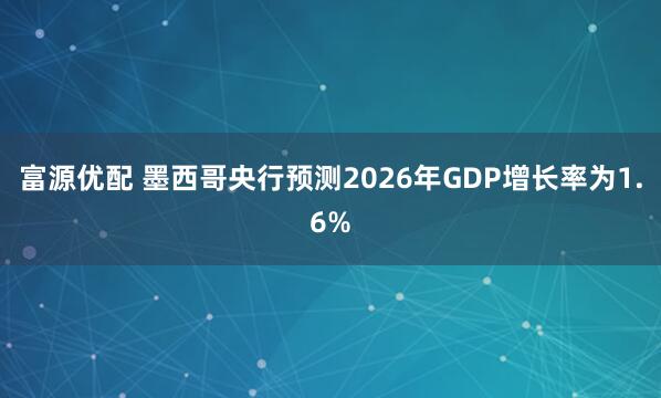 富源优配 墨西哥央行预测2026年GDP增长率为1.6%